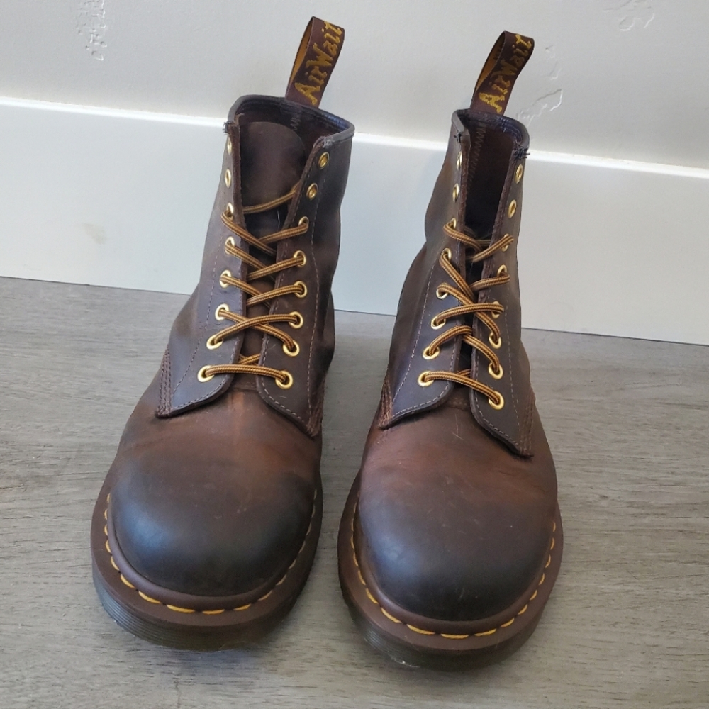 Dr. Martens leather Combat Boots, US Men Size-9, US Womens Size 10, Color- brown
